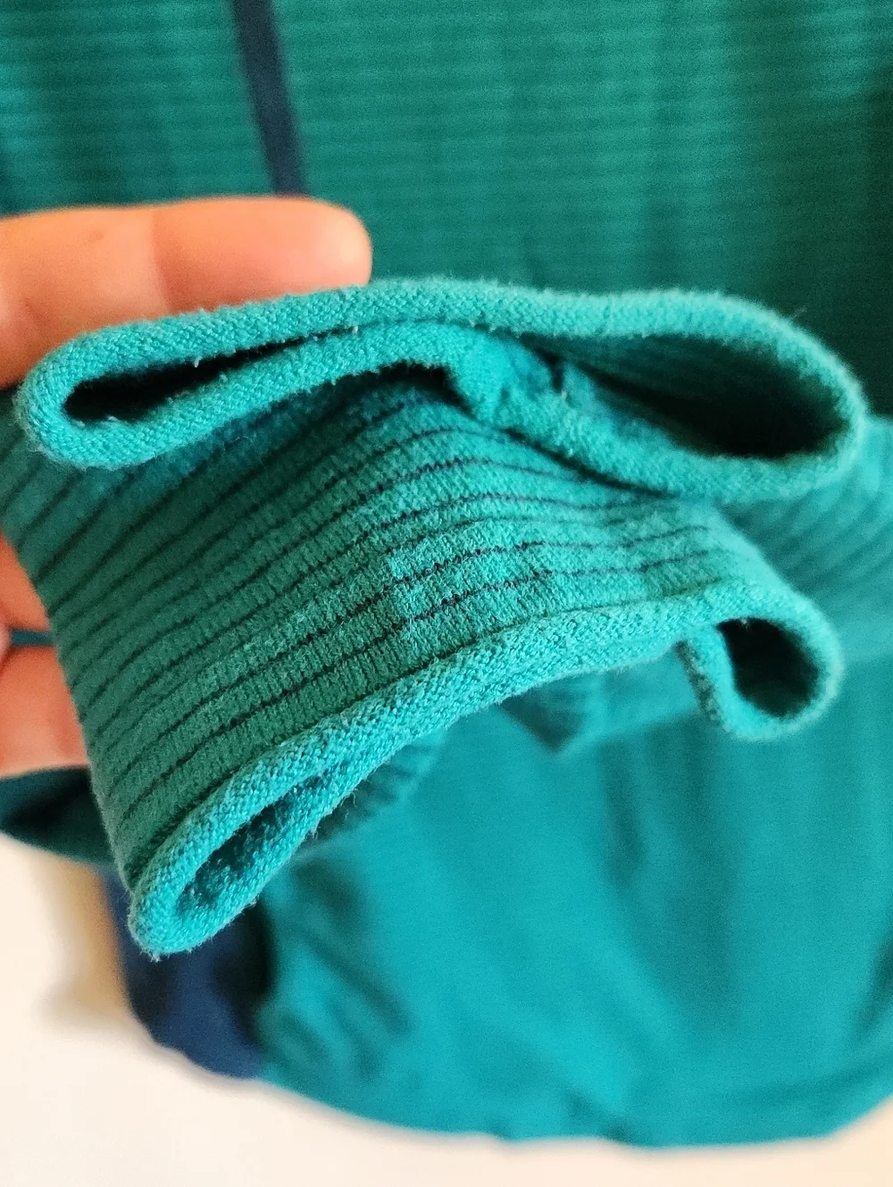 Duluth Trading Co Teal Striped Hooded Pullover Long Sleeve Sweatshirt Navy Mediu
